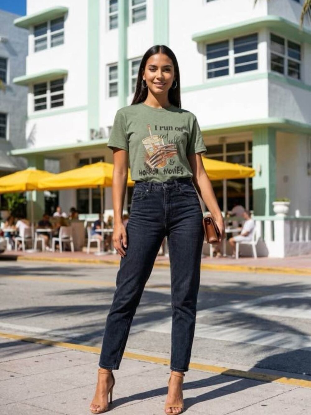Green Homemade-Shirt (Coffee & Horror Movies) Size S